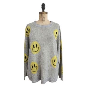 Just Polly New York Gray Smiley Happy Face Sweater XL